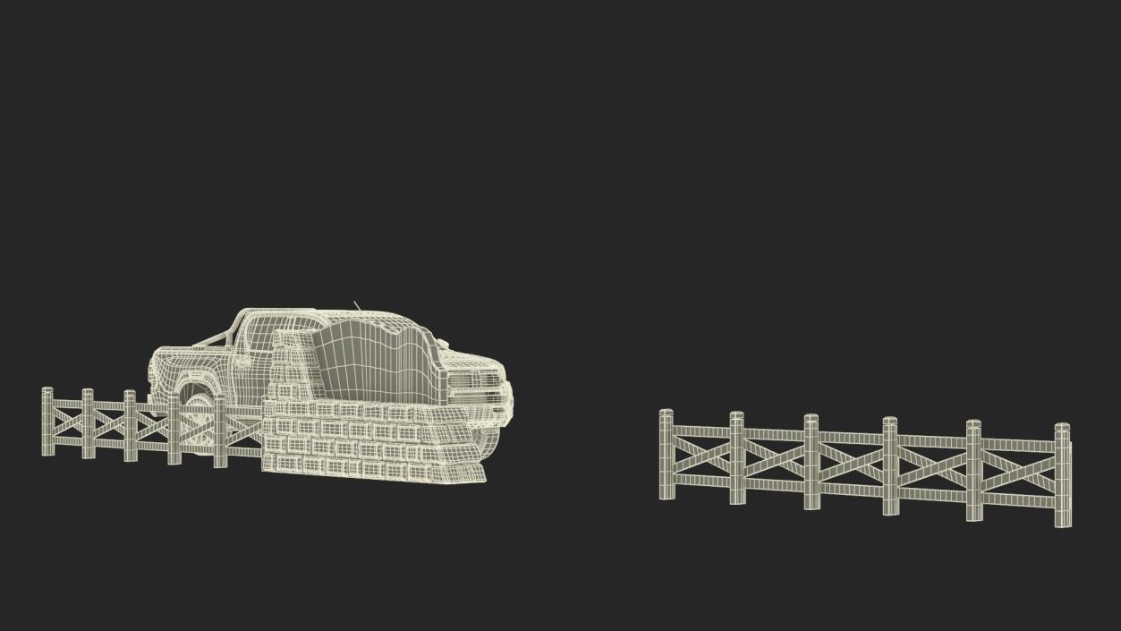 Stone Gateway Monument and Pickup Truck 3D model