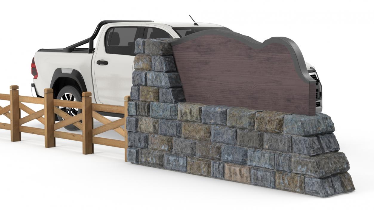 Stone Gateway Monument and Pickup Truck 3D model