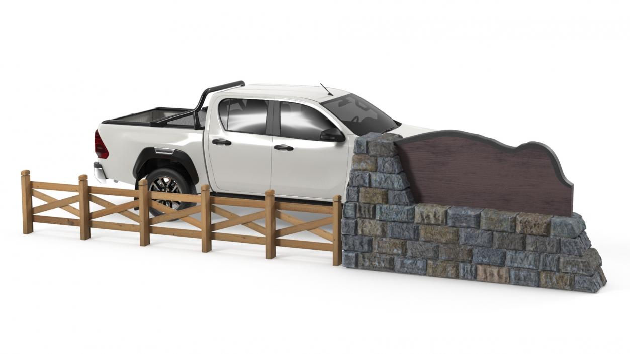 Stone Gateway Monument and Pickup Truck 3D model