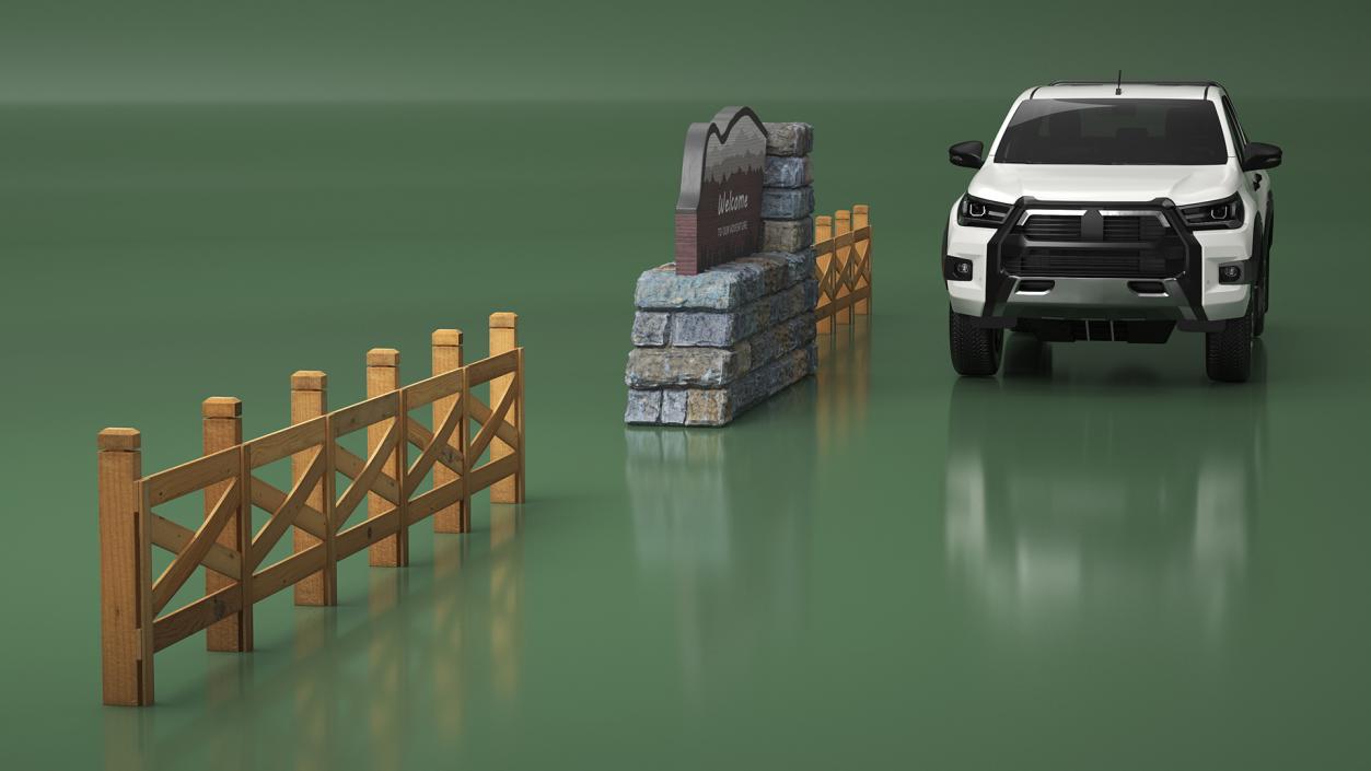 Stone Gateway Monument and Pickup Truck 3D model