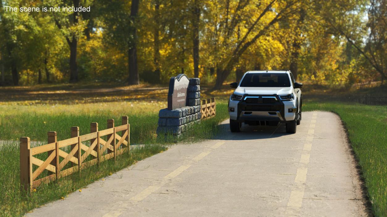 Stone Gateway Monument and Pickup Truck 3D model