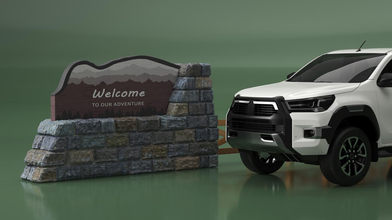 Stone Gateway Monument and Pickup Truck 3D model