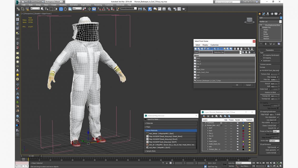 3D model Woman Beekeeper in Suit T Pose