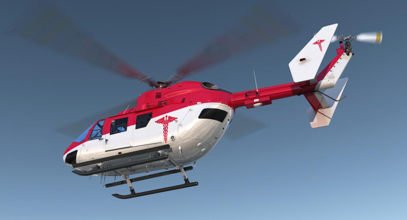 Kawasaki BK 117 Air Ambulance Helicopter Rigged 3D