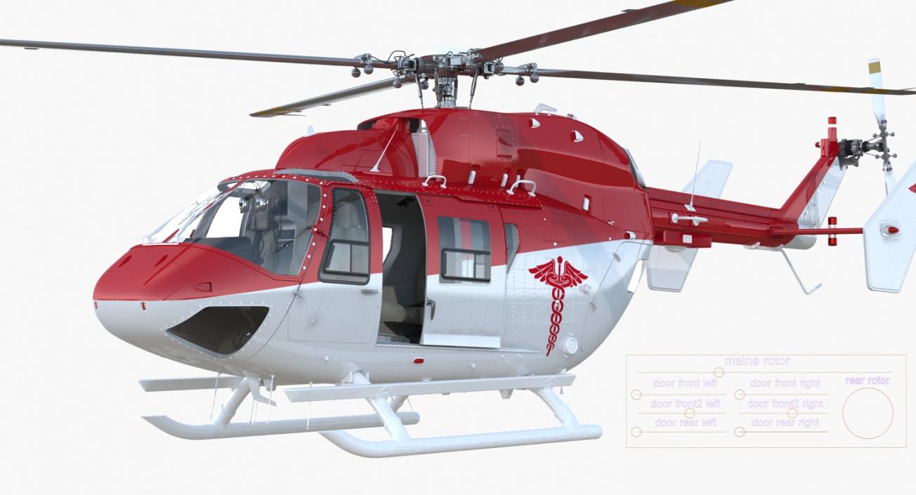 Kawasaki BK 117 Air Ambulance Helicopter Rigged 3D