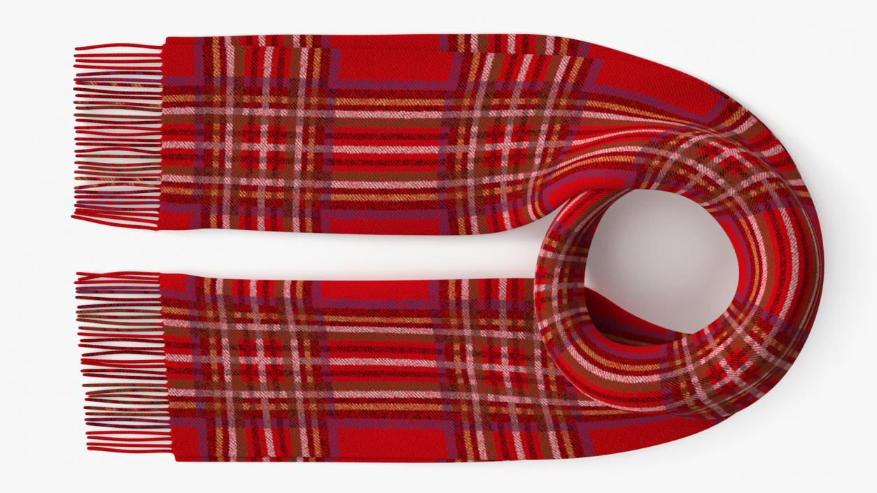 3D model Rolled Red Classic Plaid Scarf