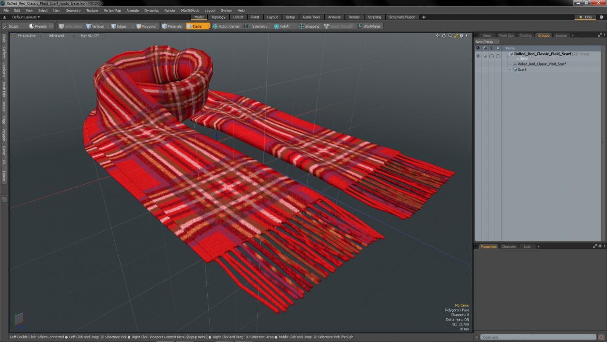 3D model Rolled Red Classic Plaid Scarf