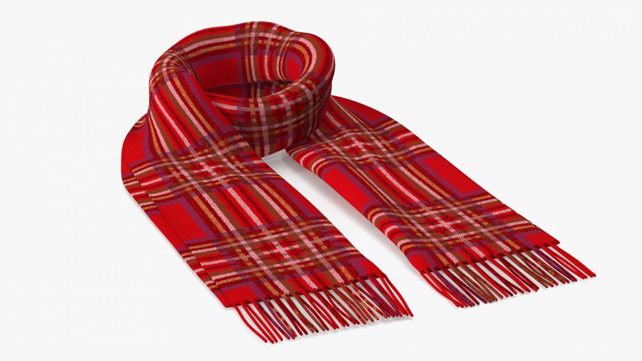 3D model Rolled Red Classic Plaid Scarf