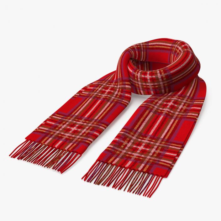 3D model Rolled Red Classic Plaid Scarf