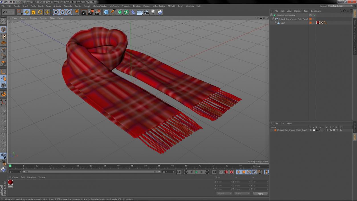 3D model Rolled Red Classic Plaid Scarf