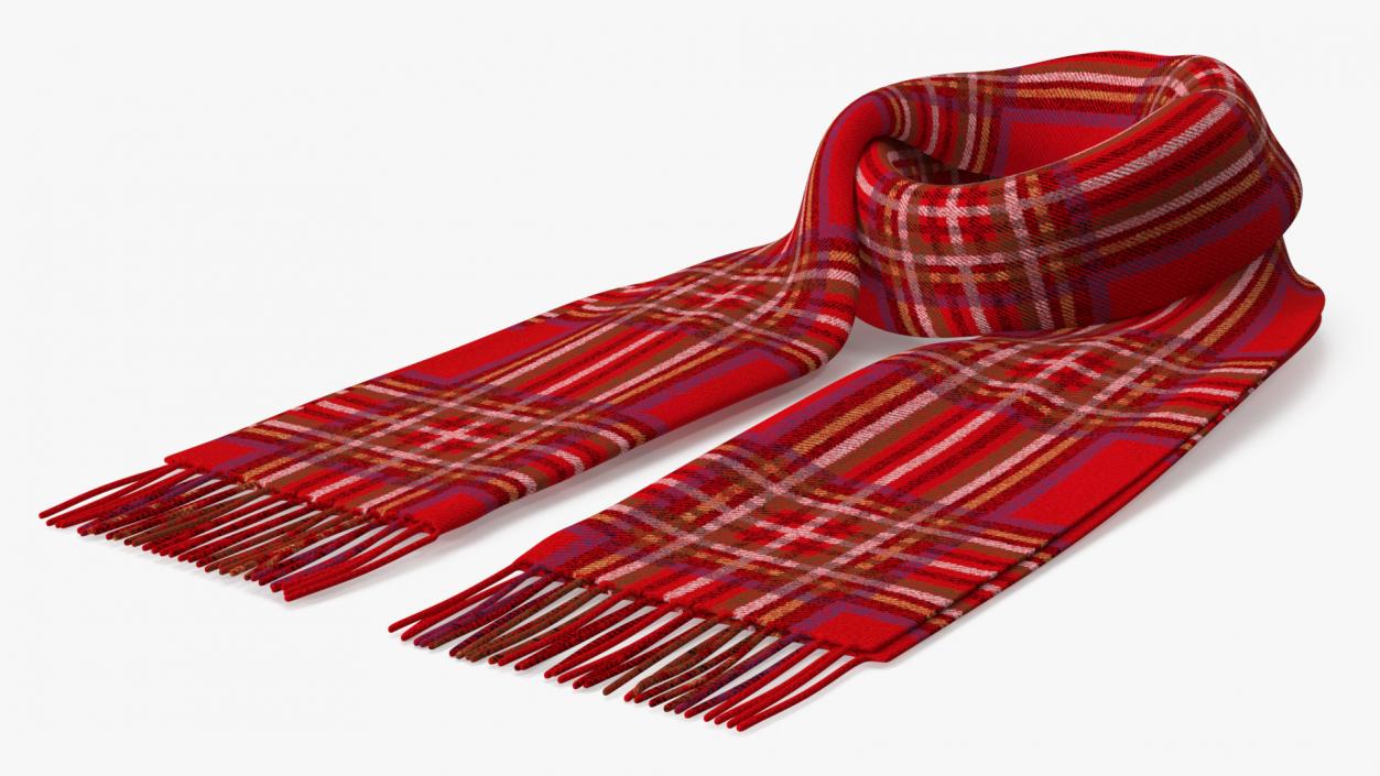 3D model Rolled Red Classic Plaid Scarf