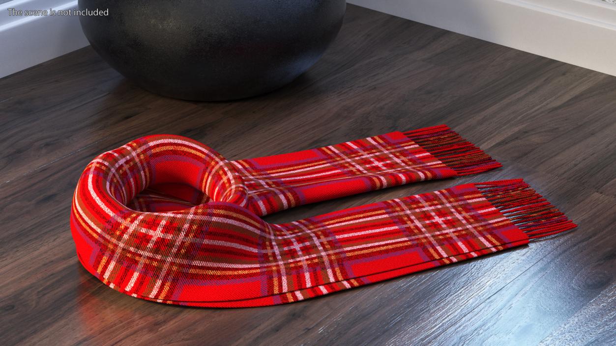 3D model Rolled Red Classic Plaid Scarf