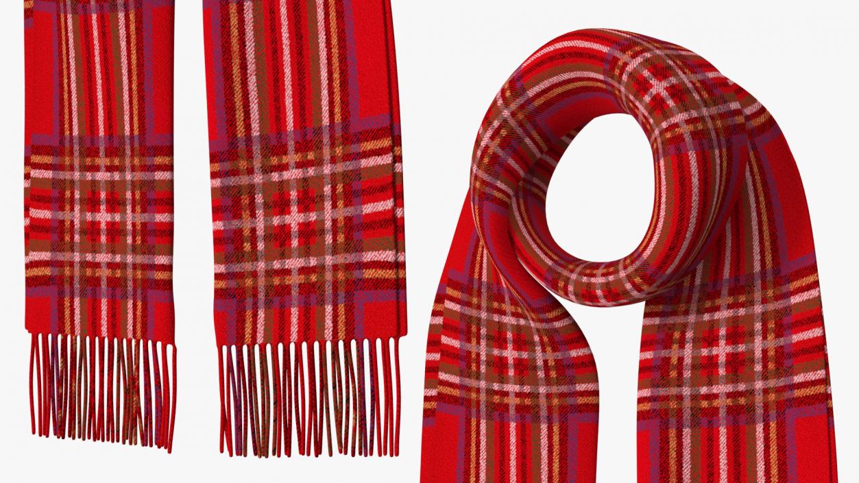 3D model Rolled Red Classic Plaid Scarf