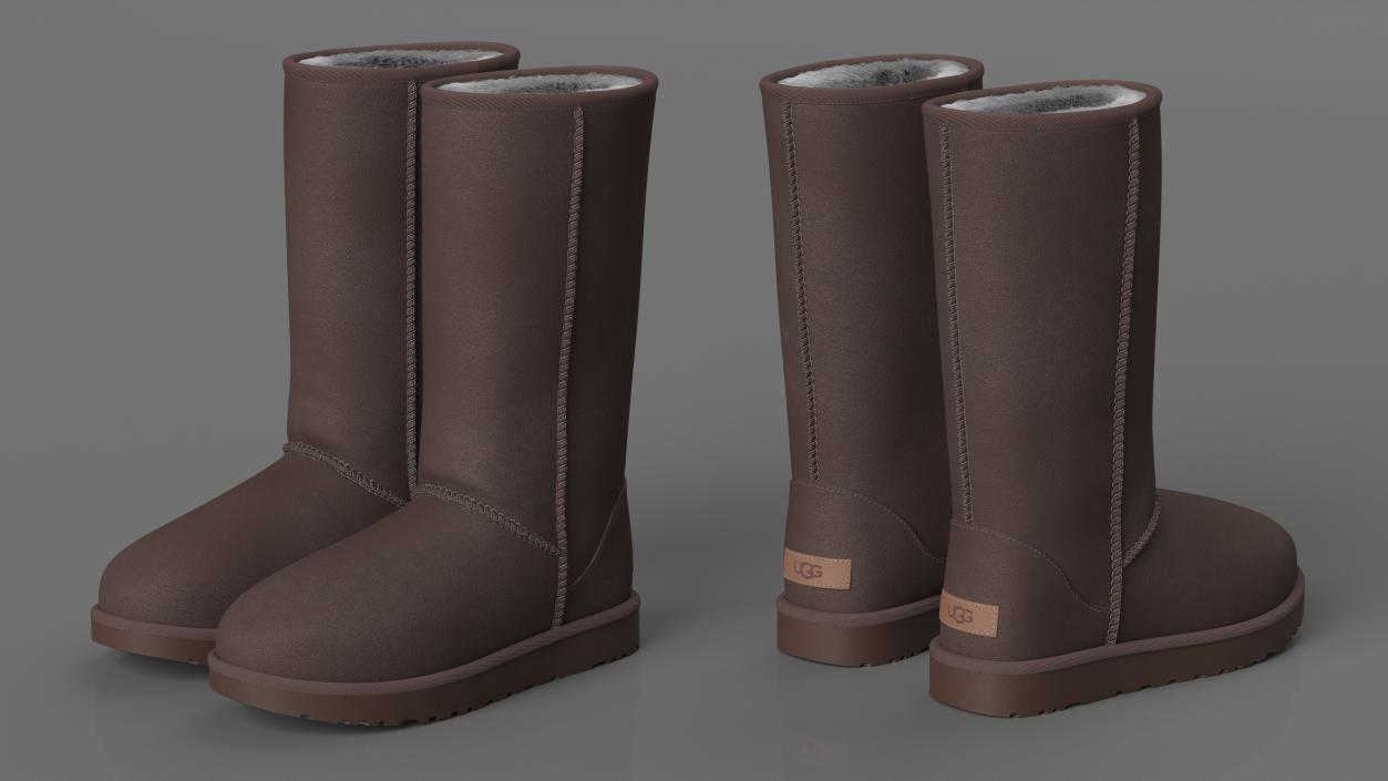 3D Australian UGG Classic Boots Fur Brown model