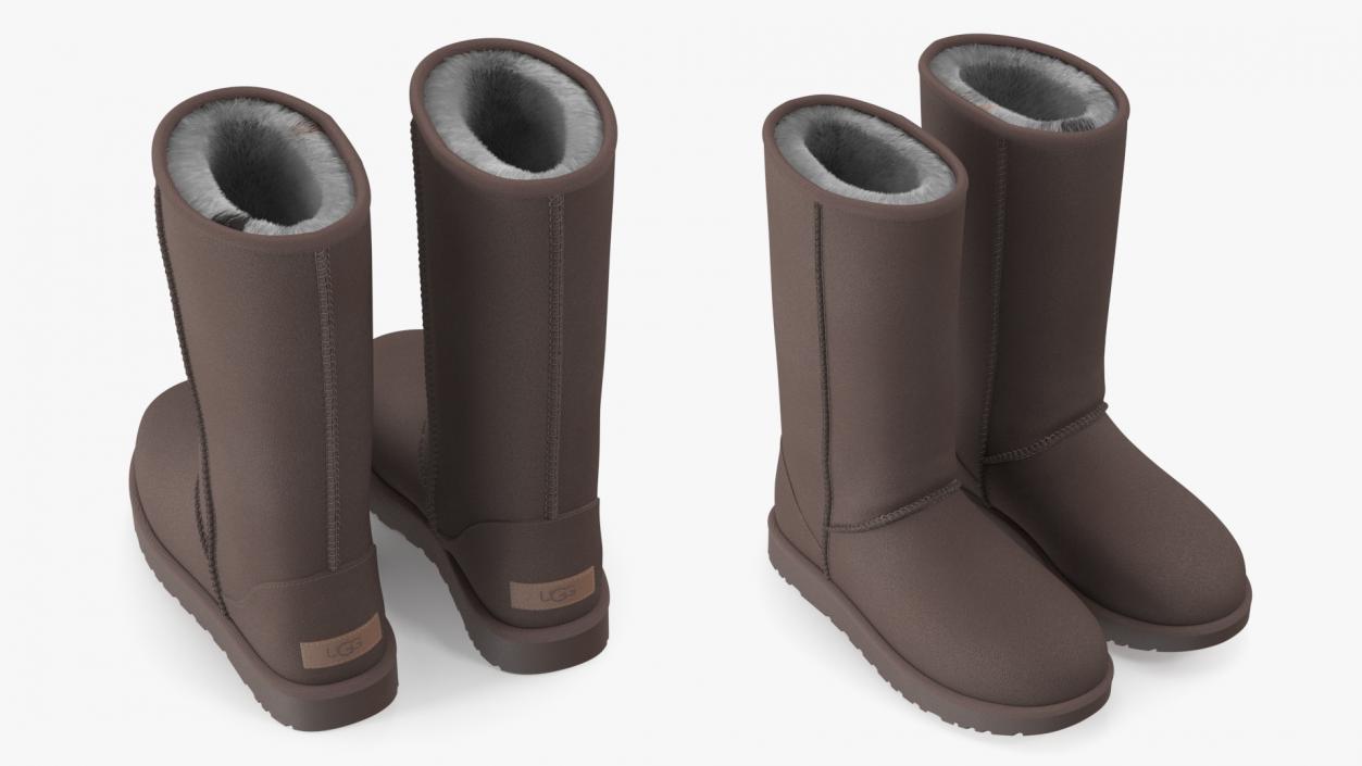 3D Australian UGG Classic Boots Fur Brown model