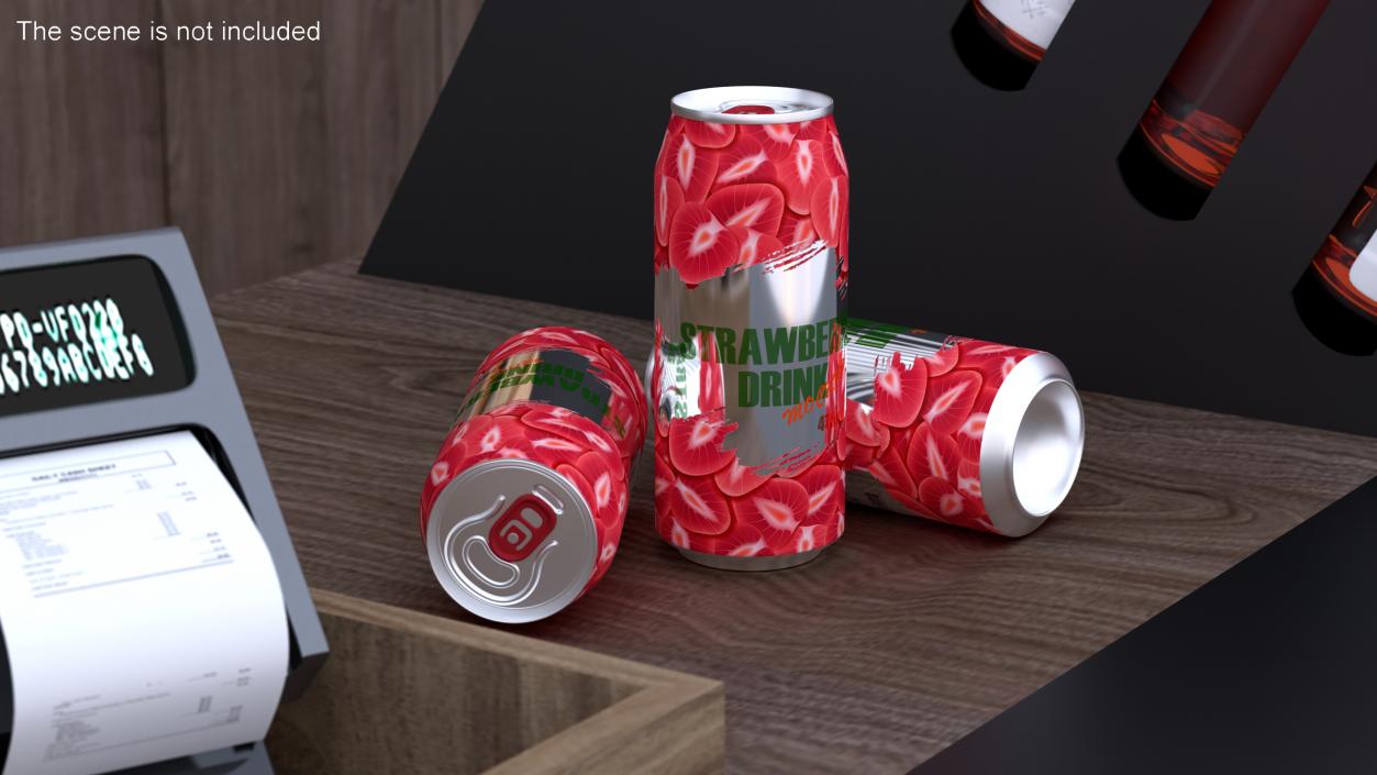 3D Strawberry Drink Can Mockup 475ml model