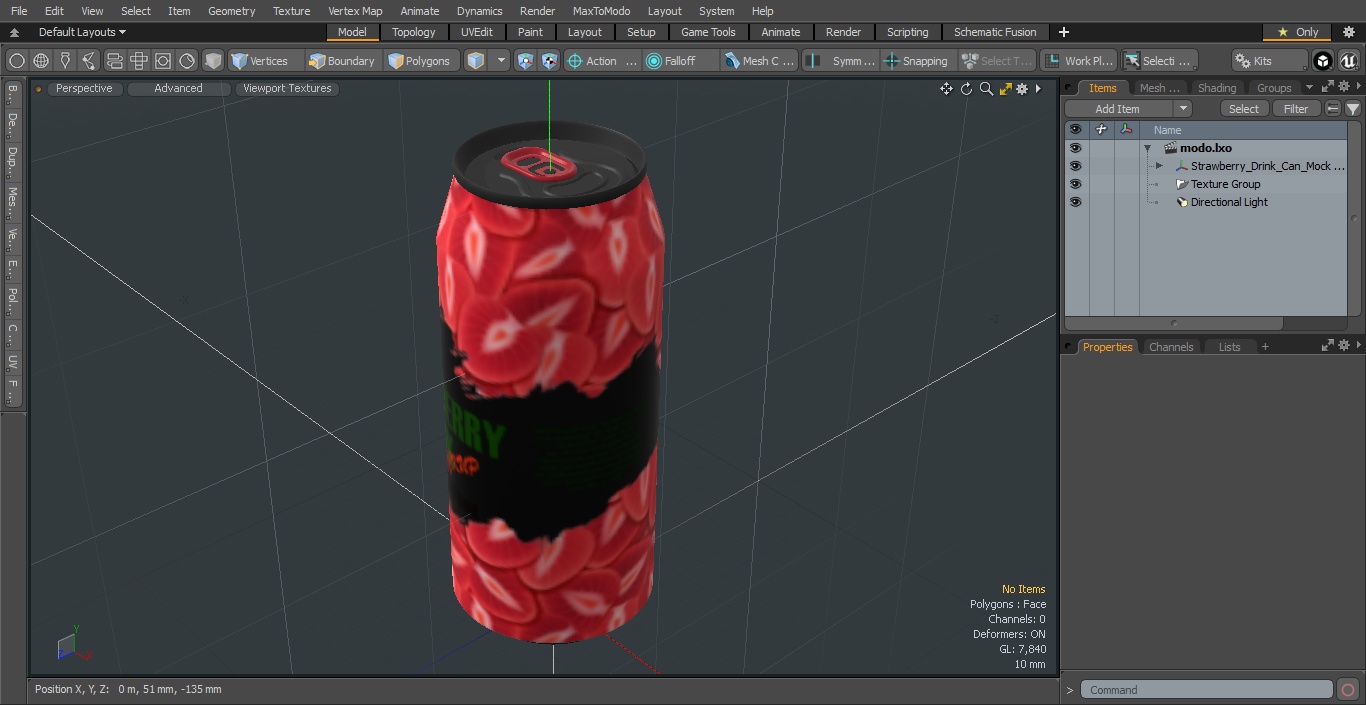 3D Strawberry Drink Can Mockup 475ml model