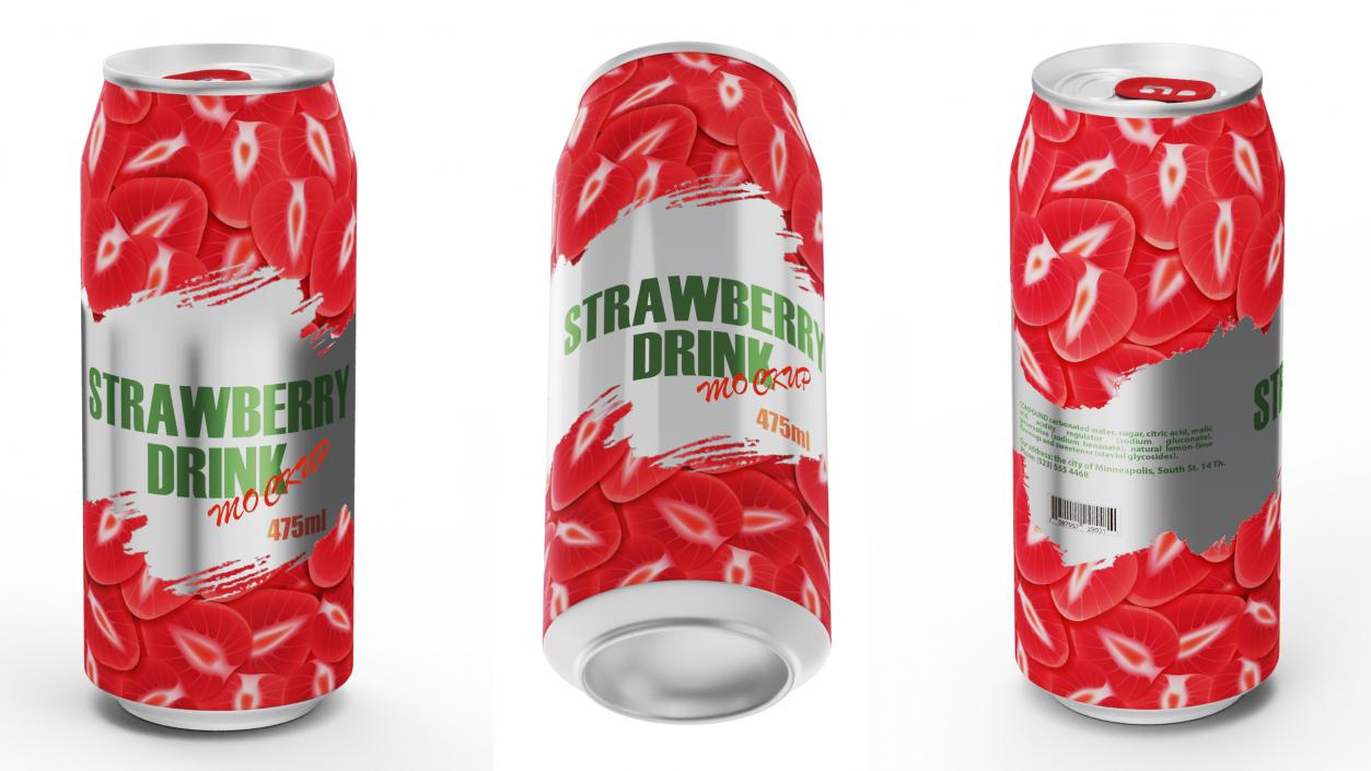 3D Strawberry Drink Can Mockup 475ml model