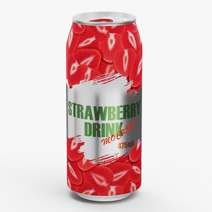 3D Strawberry Drink Can Mockup 475ml model