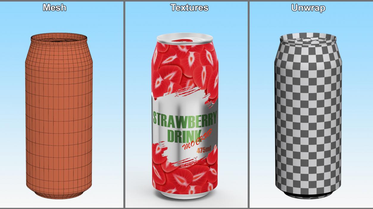 3D Strawberry Drink Can Mockup 475ml model