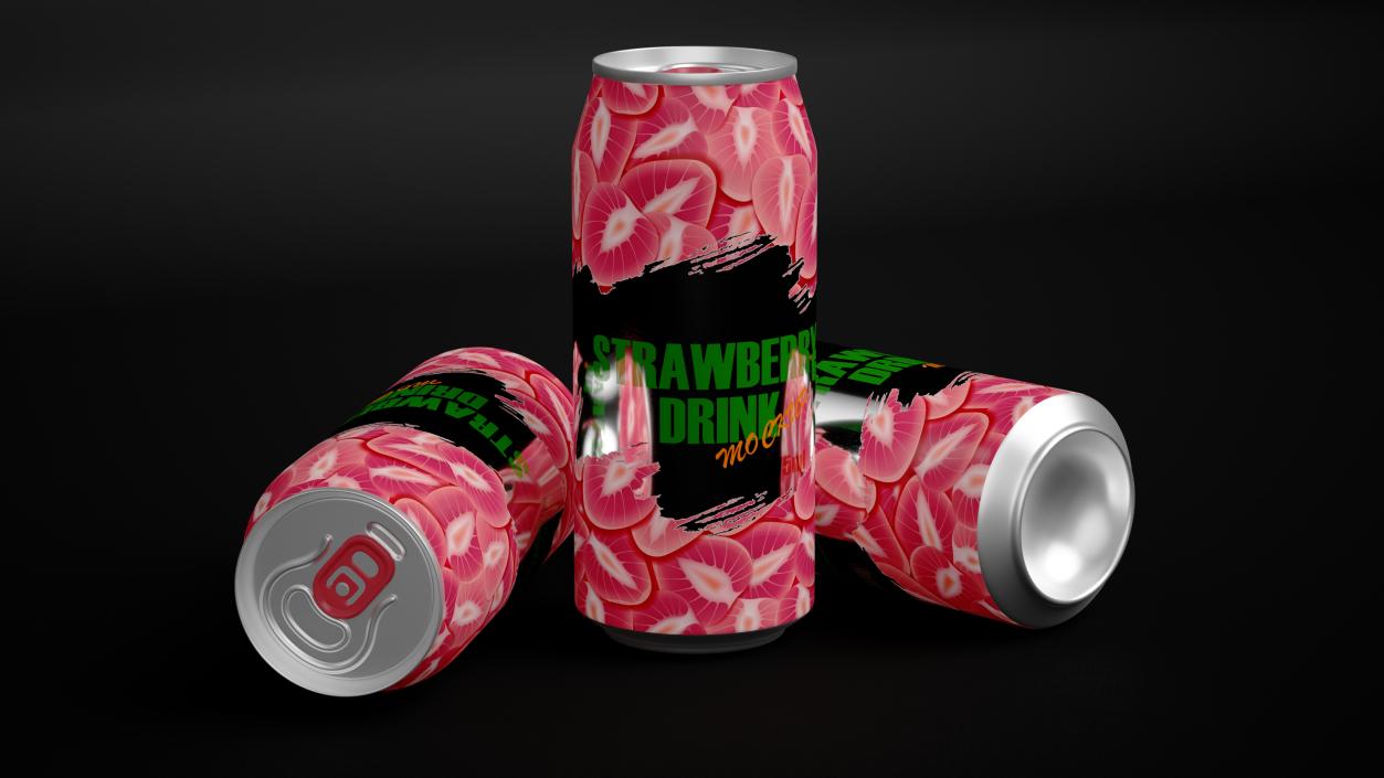 3D Strawberry Drink Can Mockup 475ml model