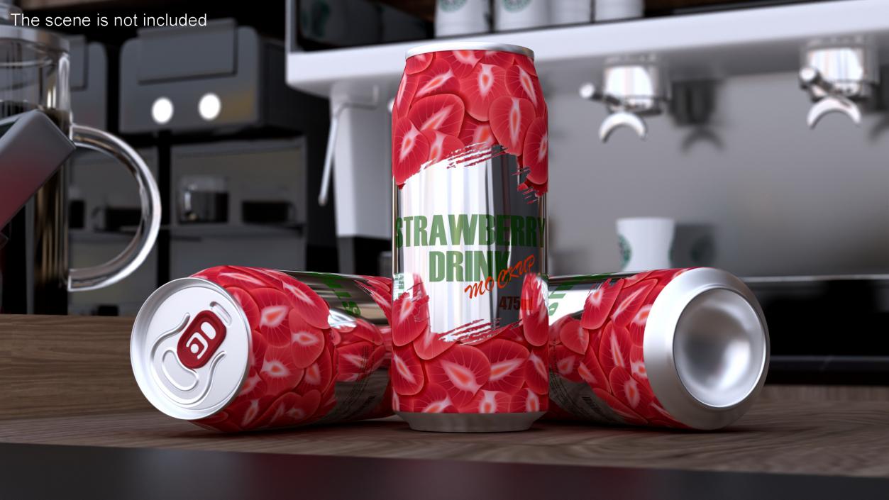 3D Strawberry Drink Can Mockup 475ml model