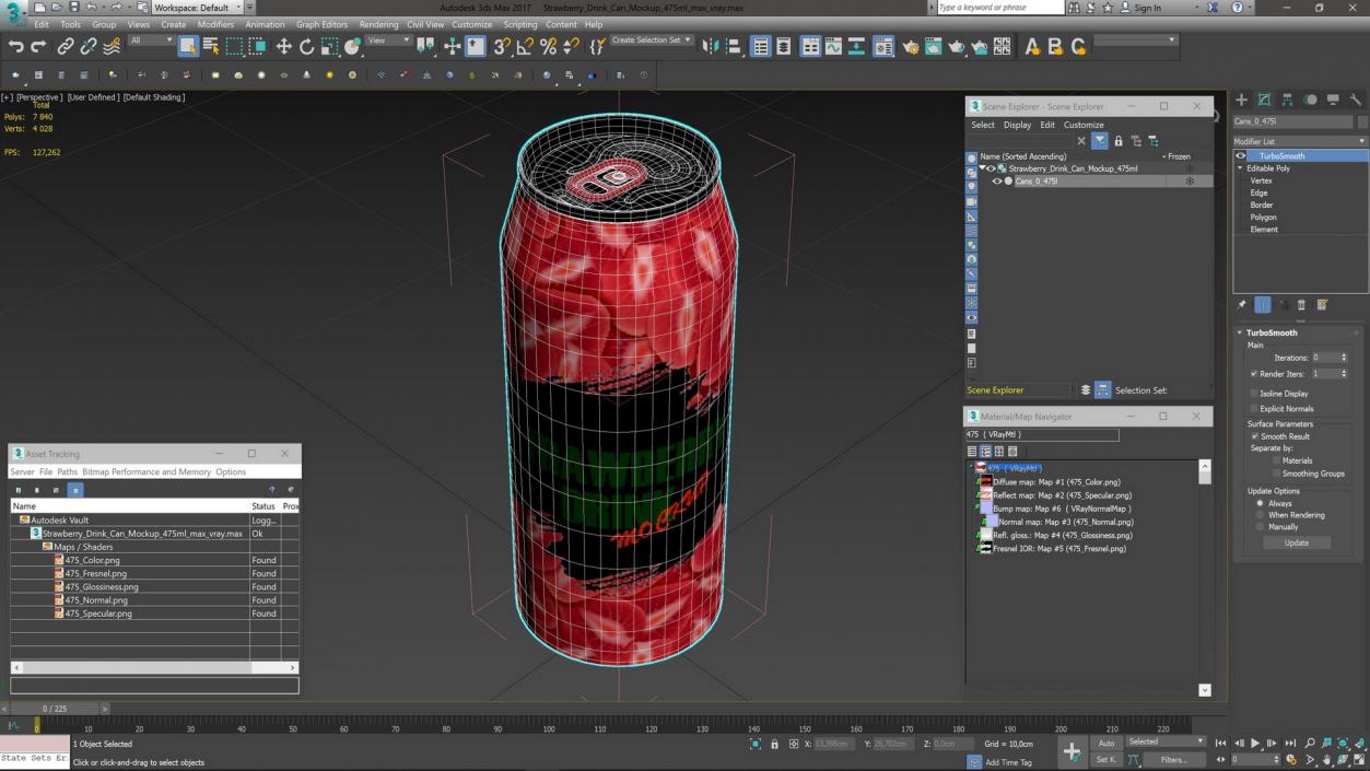 3D Strawberry Drink Can Mockup 475ml model