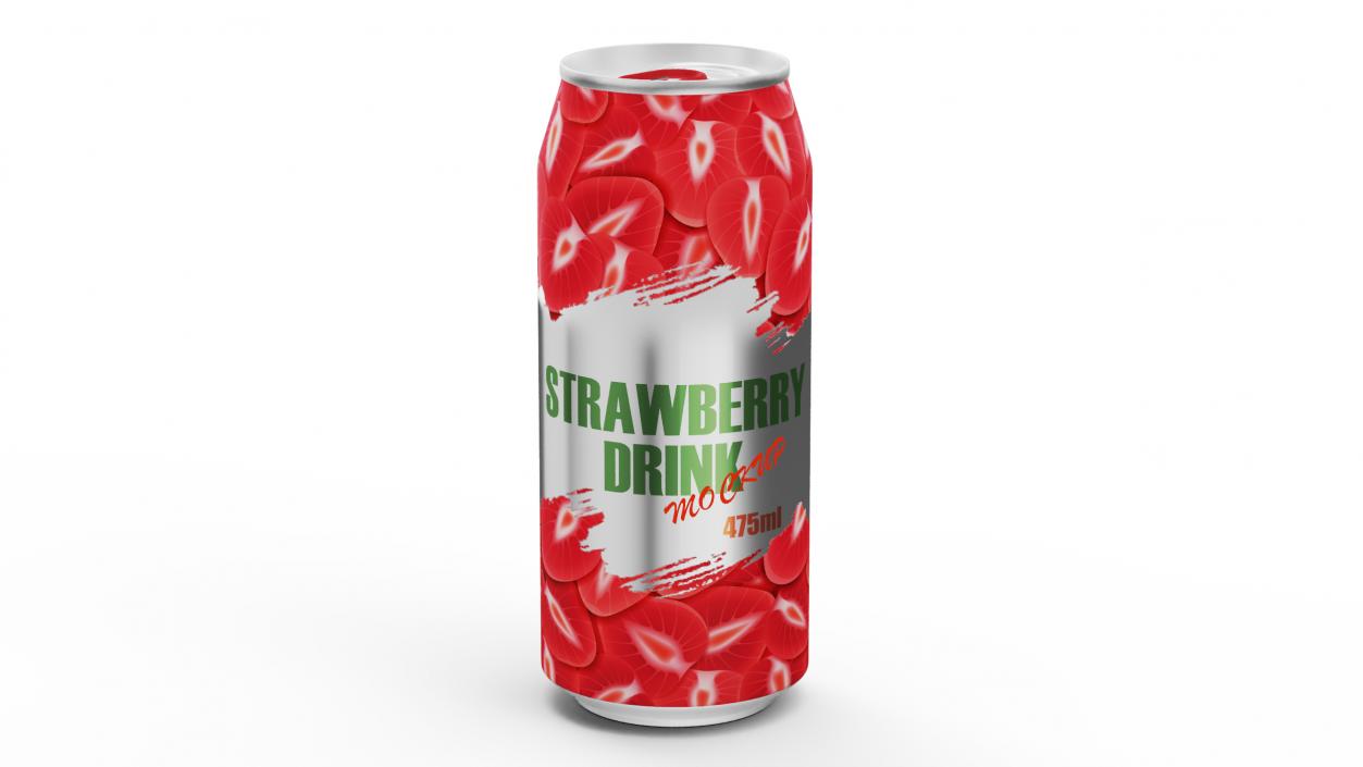 3D Strawberry Drink Can Mockup 475ml model