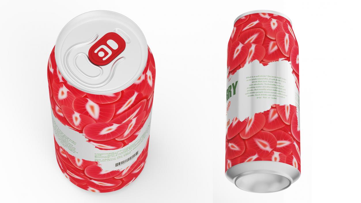 3D Strawberry Drink Can Mockup 475ml model