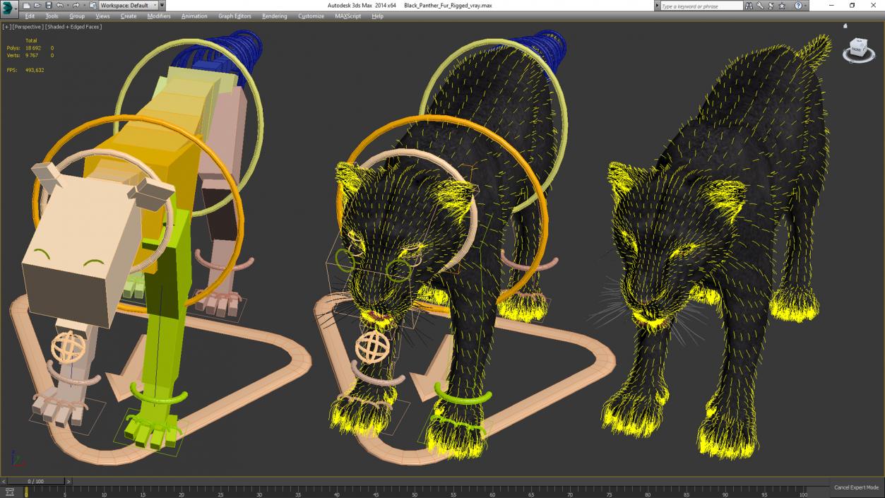 Black Panther Fur Rigged 3D model