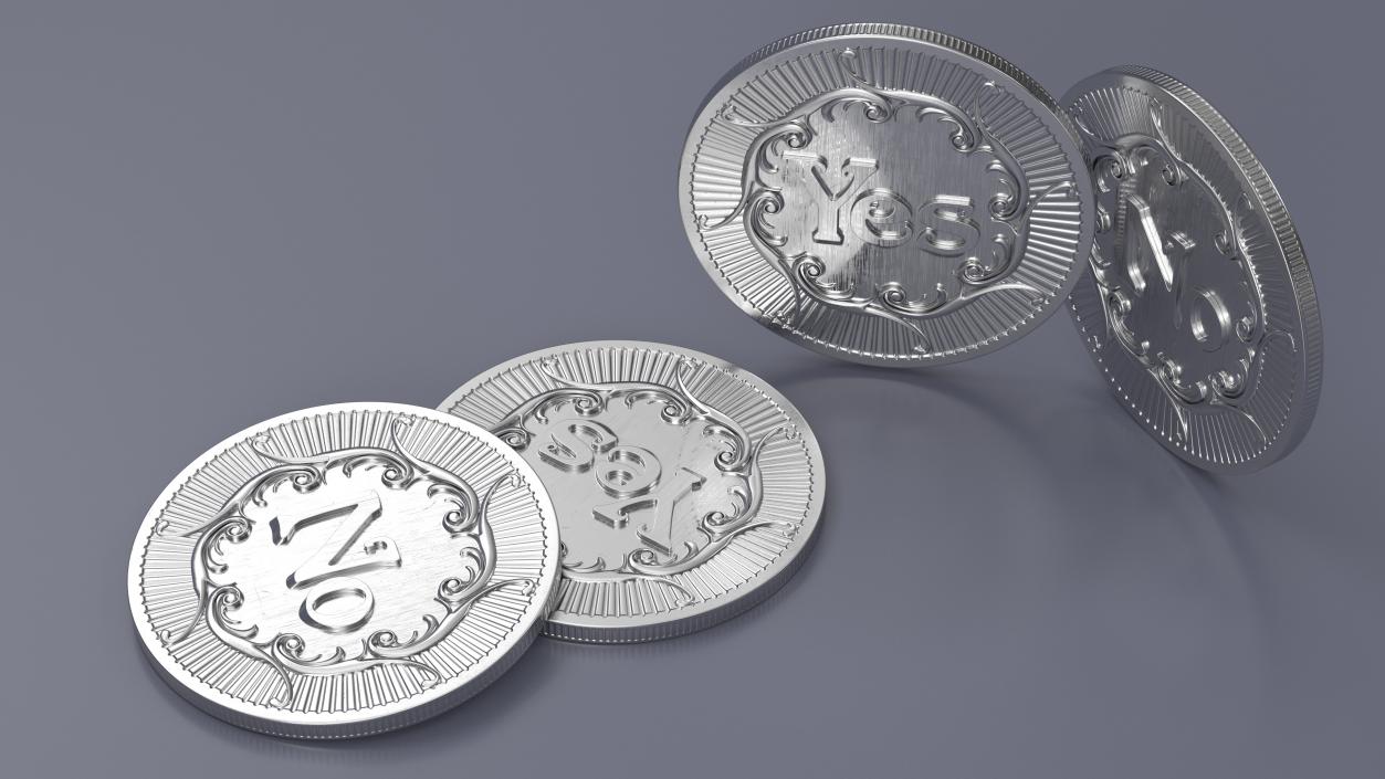 3D Yes or No Decision Maker Coin Silver