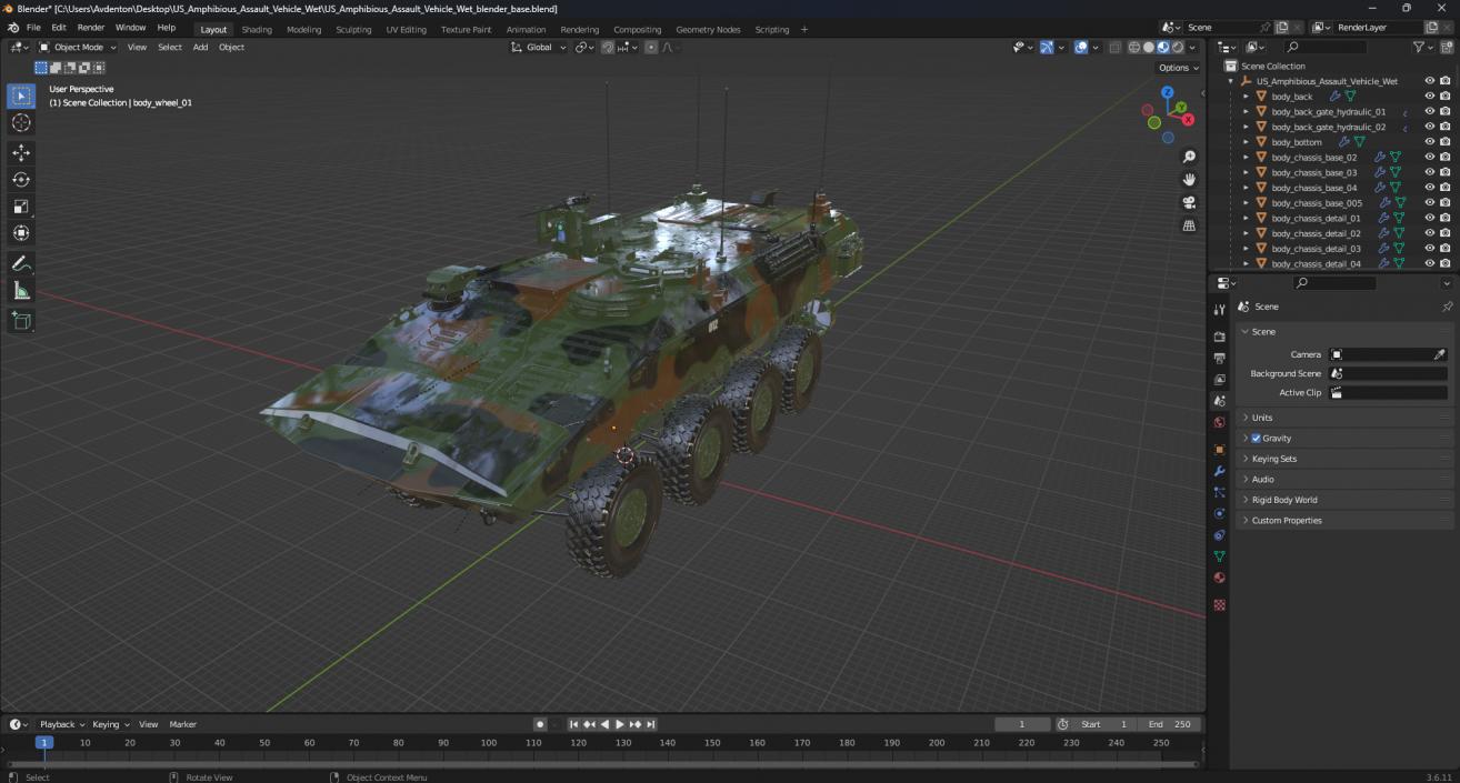 3D US Amphibious Assault Vehicle Wet model