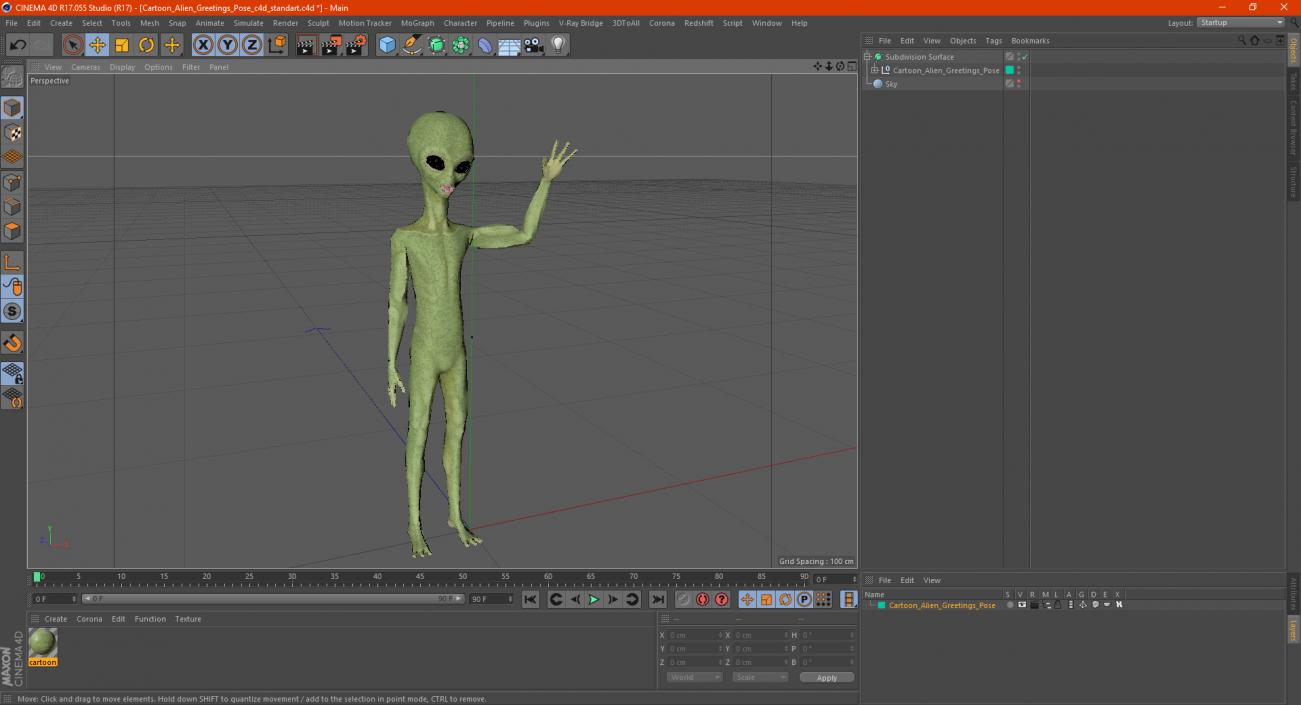 3D Cartoon Alien Greetings Pose model