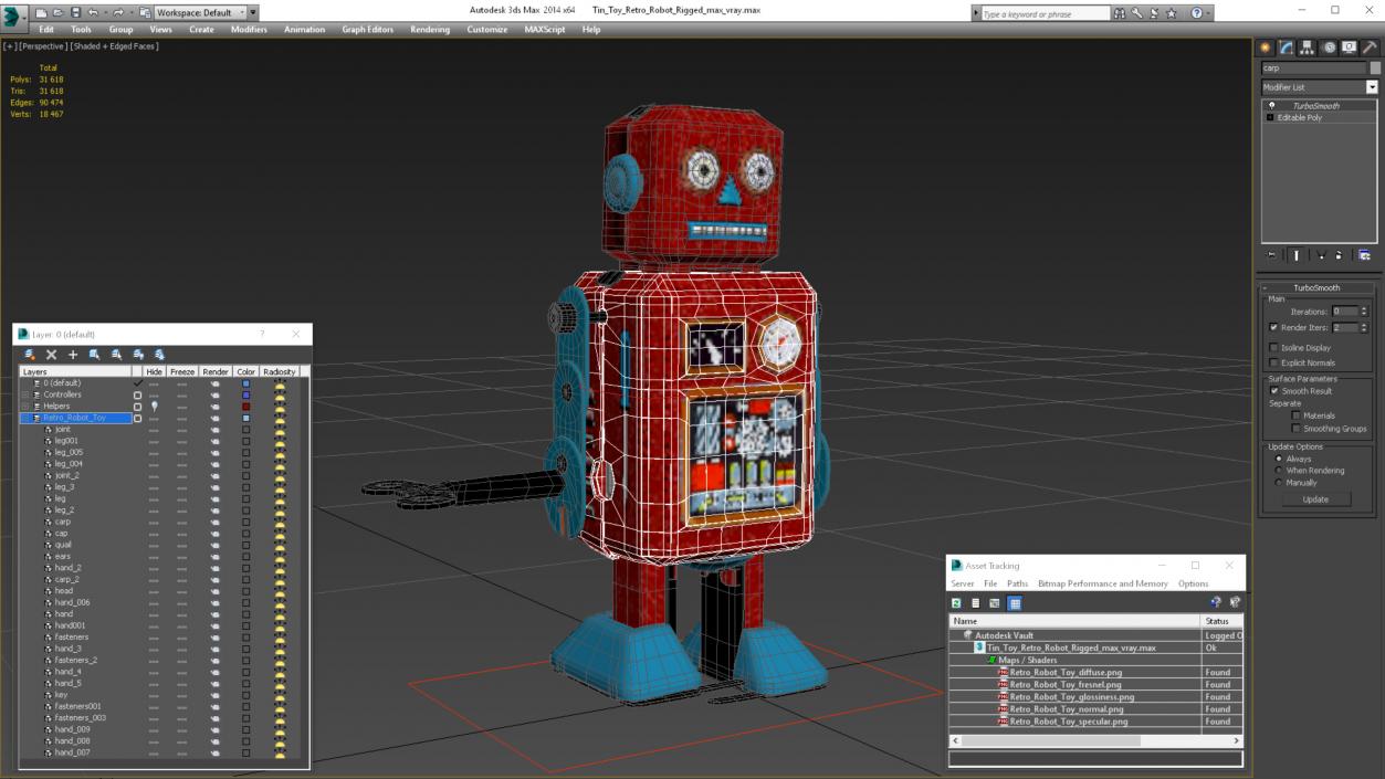 3D Tin Toy Retro Robot Rigged