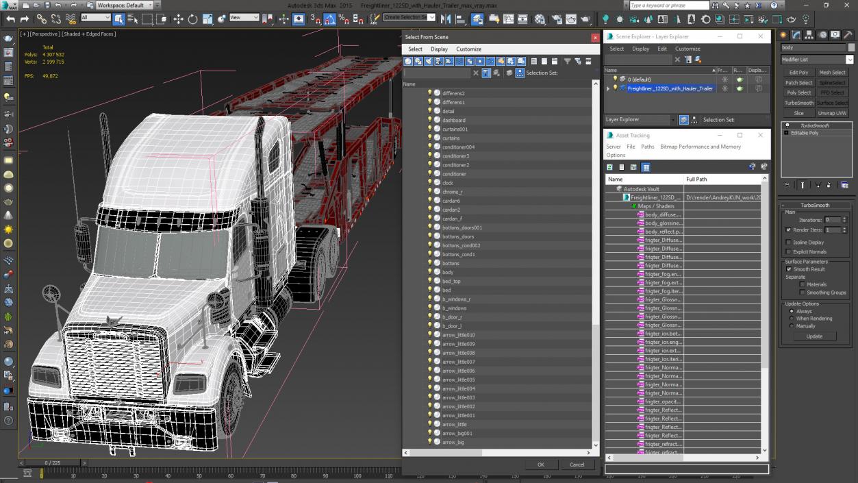 3D Freightliner 122SD with Hauler Trailer model