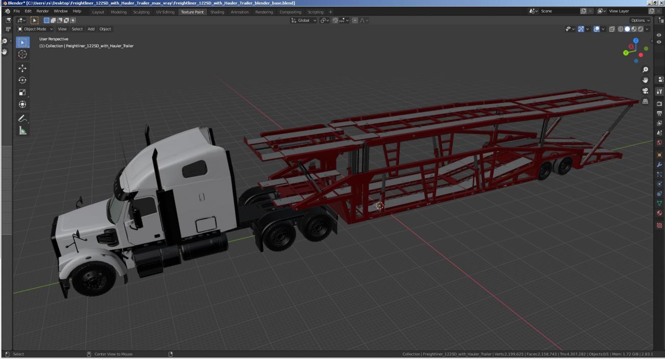 3D Freightliner 122SD with Hauler Trailer model