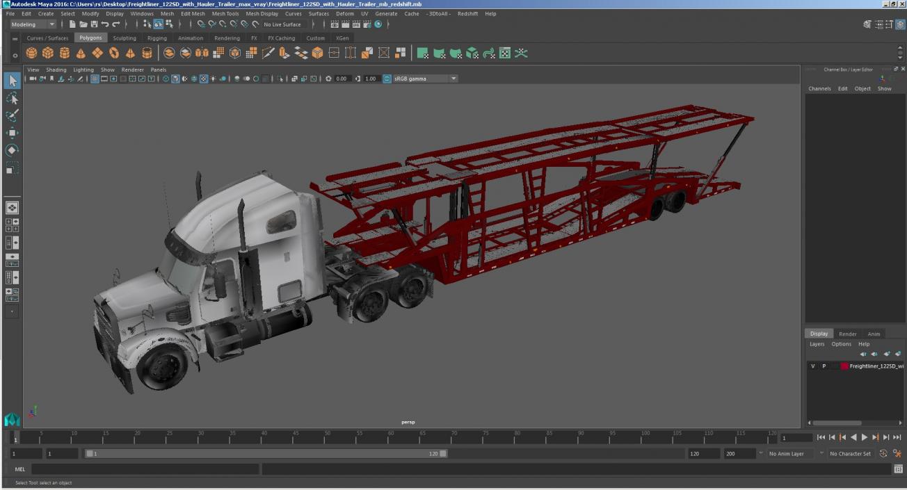 3D Freightliner 122SD with Hauler Trailer model