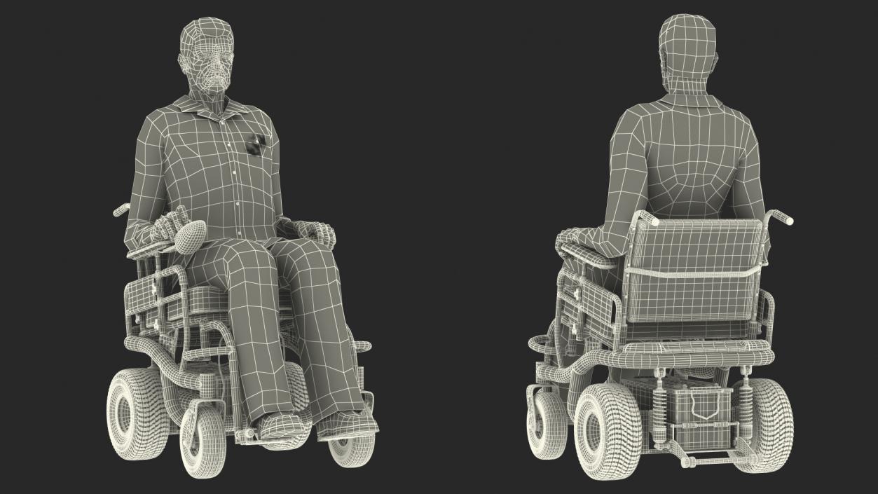 3D model Elderly Man Sitting in the Powered Wheelchair