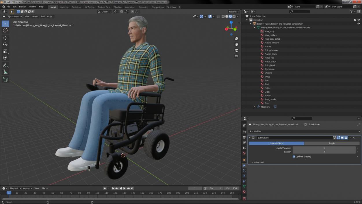 3D model Elderly Man Sitting in the Powered Wheelchair