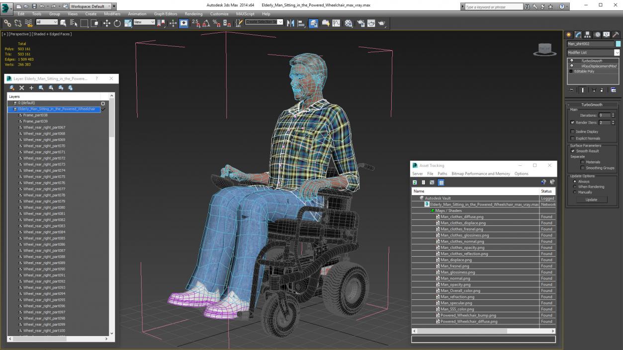 3D model Elderly Man Sitting in the Powered Wheelchair