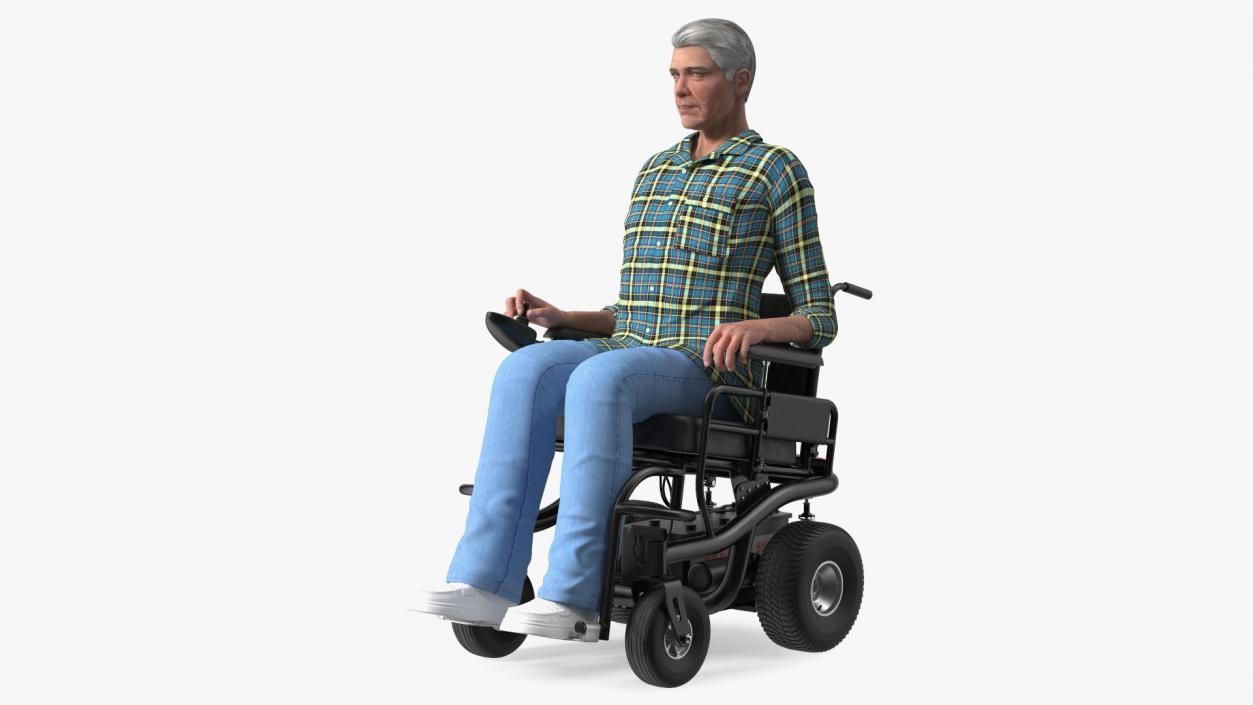 3D model Elderly Man Sitting in the Powered Wheelchair