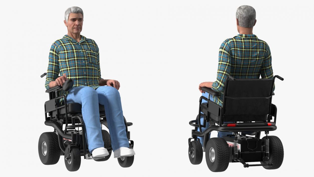 3D model Elderly Man Sitting in the Powered Wheelchair