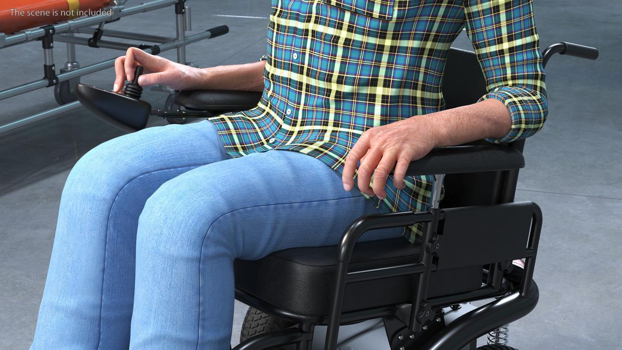 3D model Elderly Man Sitting in the Powered Wheelchair