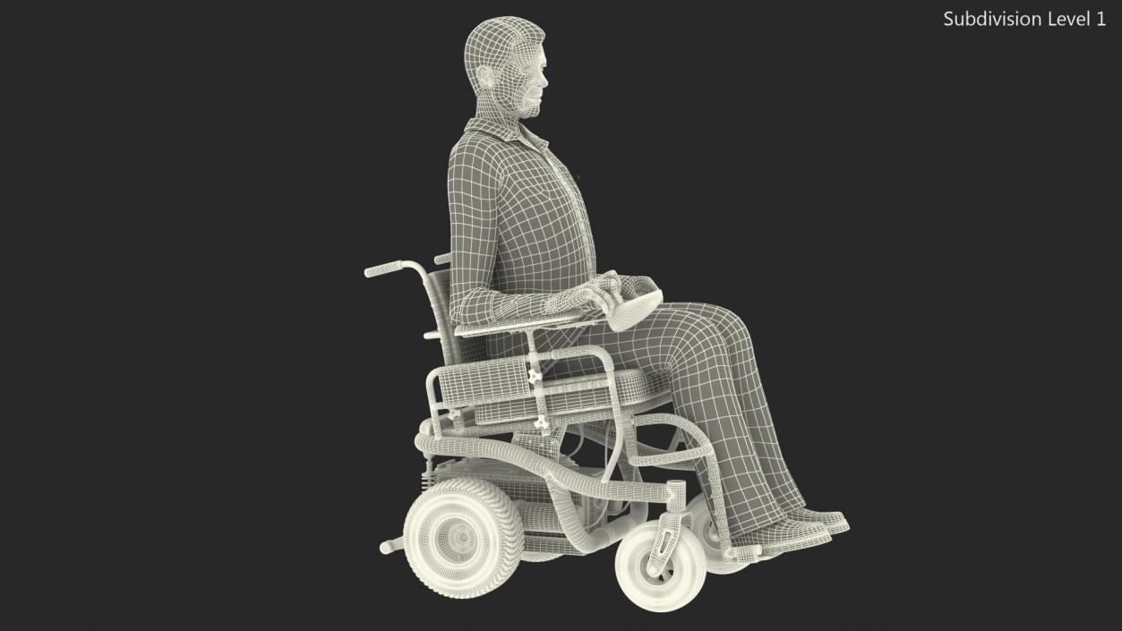 3D model Elderly Man Sitting in the Powered Wheelchair