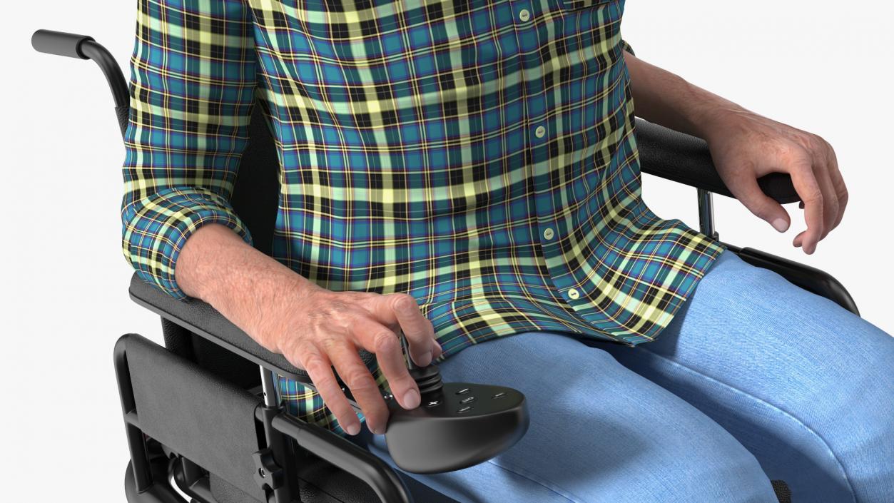 3D model Elderly Man Sitting in the Powered Wheelchair