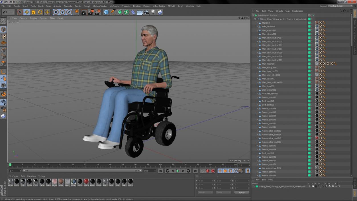 3D model Elderly Man Sitting in the Powered Wheelchair