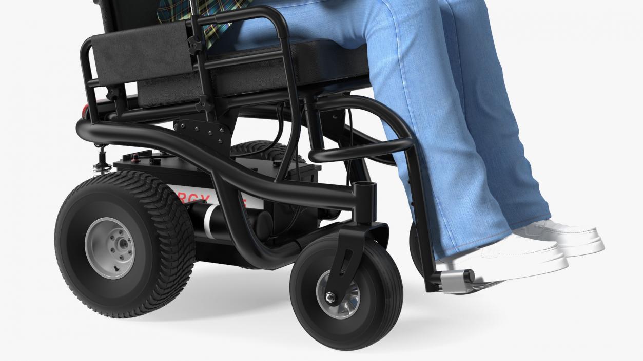 3D model Elderly Man Sitting in the Powered Wheelchair