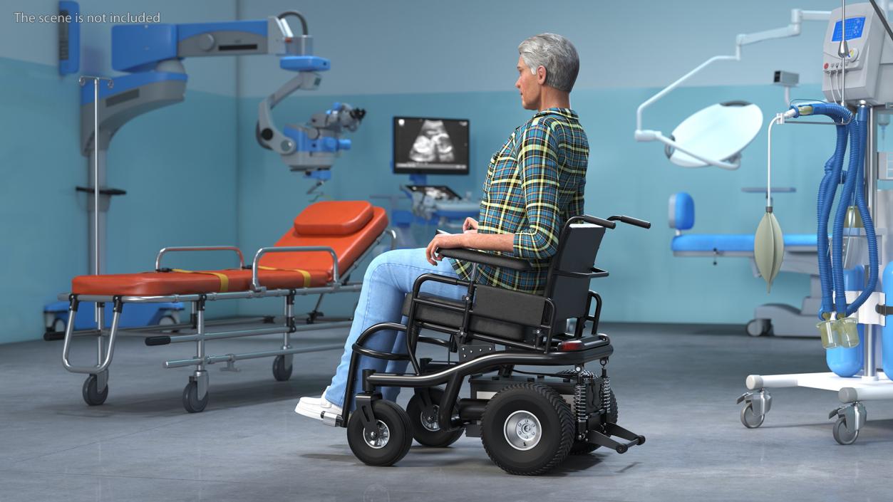 3D model Elderly Man Sitting in the Powered Wheelchair