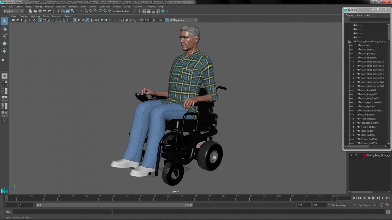 3D model Elderly Man Sitting in the Powered Wheelchair