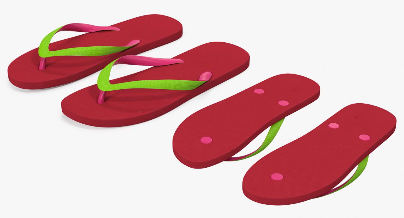 Classic Flip Flops for Women Red 3D